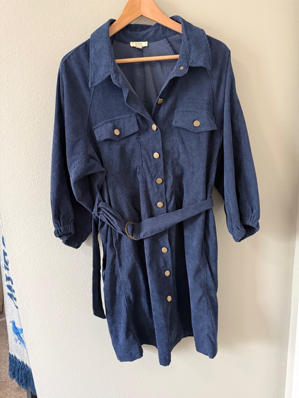 Kori Navy Blue Midi Shirt Dress with Belt